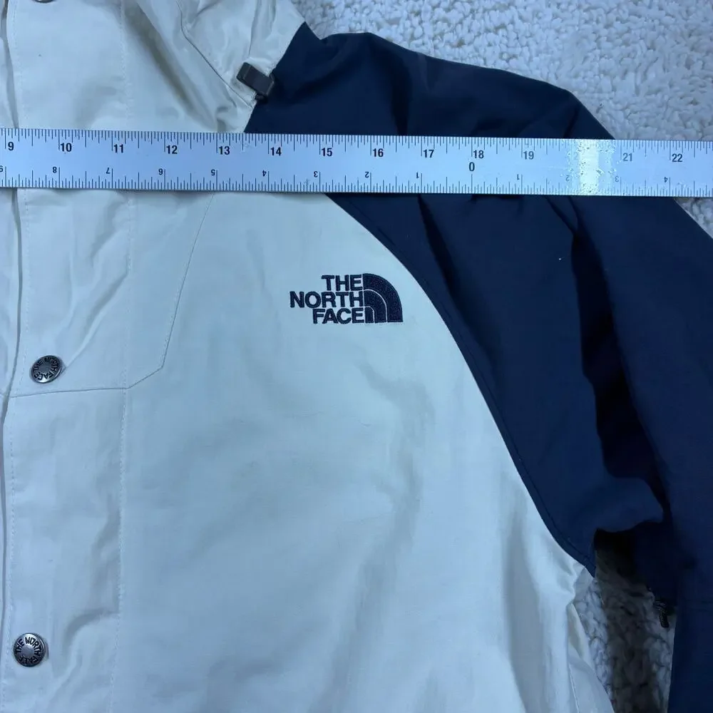 The North Face Jacket Small Nylon Beige Blue Hooded Hiking Outdoor Waterproof